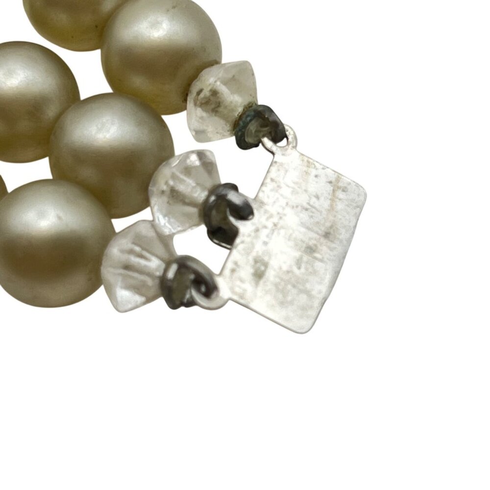 Vintage Faux Pearl Green Crystal Bracelet Rhinestone Box Clasp MCM 1940s-1950s - Picture 11 of 12